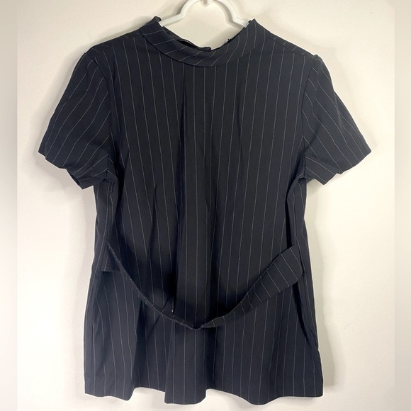 Halogen Black and White Striped Blouse Color Belt Open Back Size Small - Picture 1 of 10